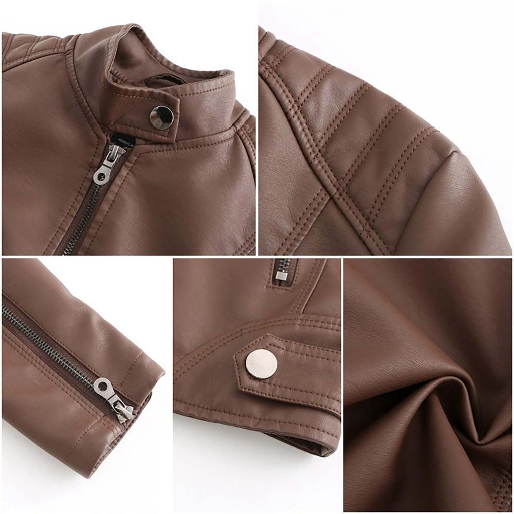 Women's Slim Fitting Jacket Women's Wear, Standing Collar Leather Jacket