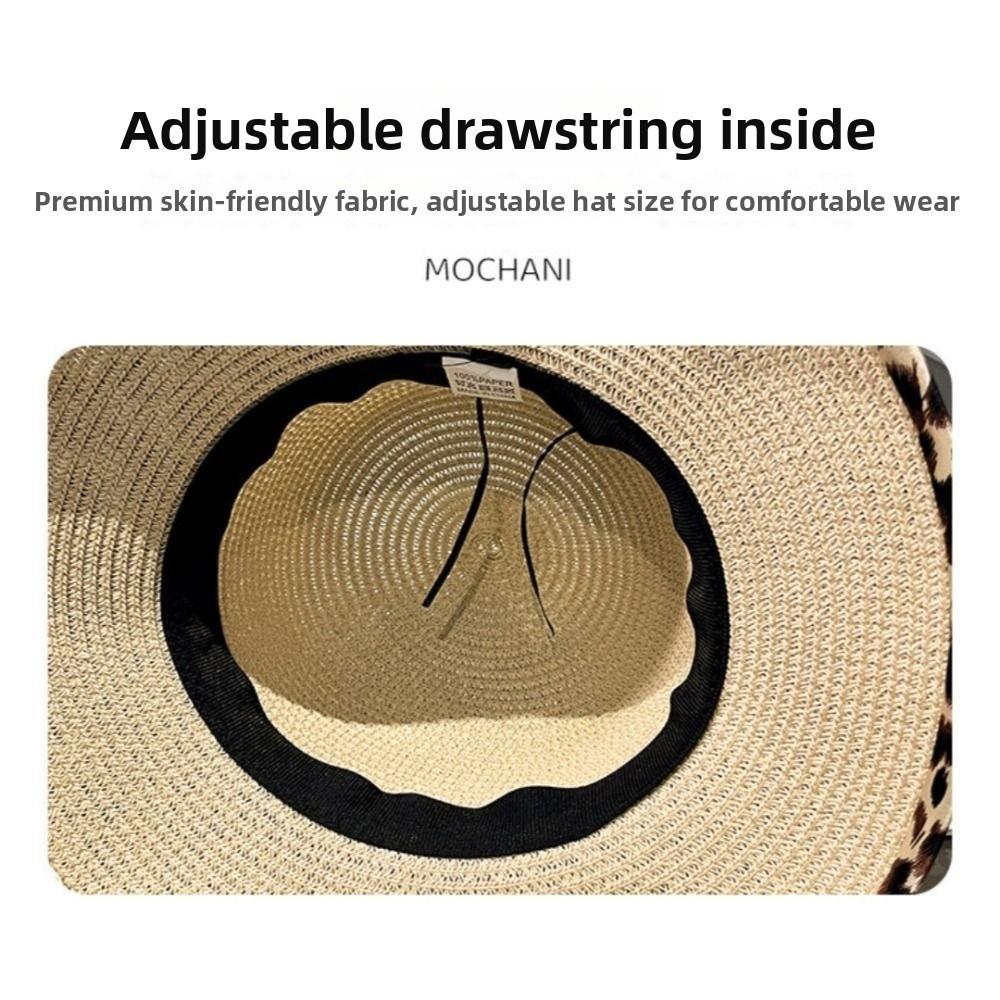 Fashion Leopard Print Bow Straw Hat Wide Brim Lightweight Women's Sun Hat Breathable Korean Style Fisherman's Hat Summer Outdoor