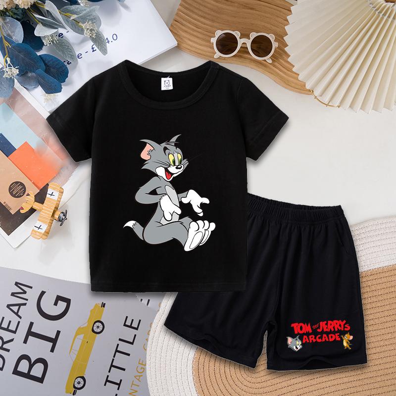 Tom and Jerry T-shirt Shorts Set Cute Cartoon Printed Casual Wear Fashion Summer Boys Girls Clothes Birthday Gift Tops Sportwear