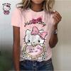 Sommer Neues Damen Kurzarm-T-Shirt Anime KT Katze Druck 3D Digitaldruck T-Shirt Kurzarm Freizeitshirt EMA