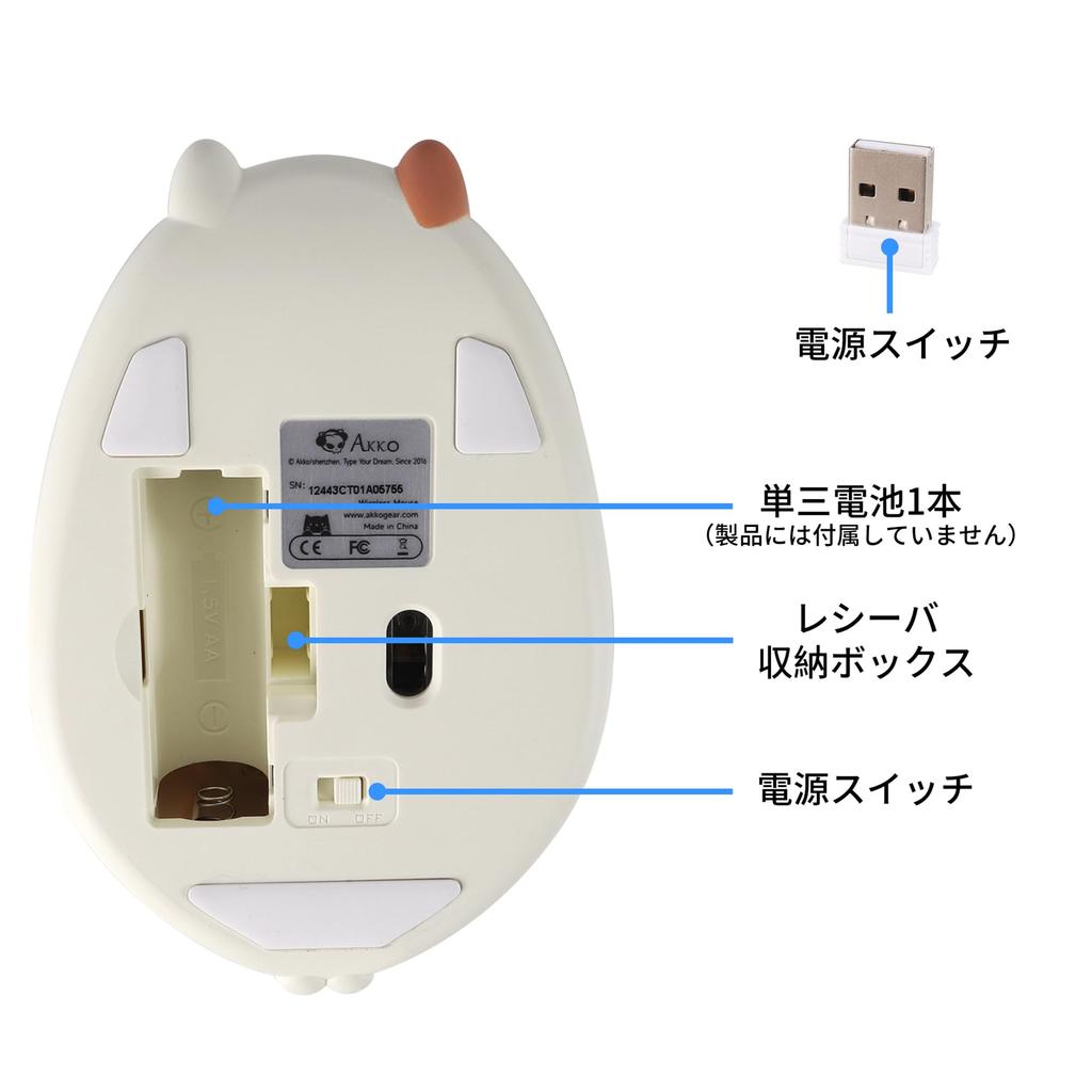Wireless USB For For For Cat Compatible with Mouse, 2.4GHz, Animal-themed, Small, Battery-powered, Quiet, Cordless, Receiver, Compact, Ergonomic,