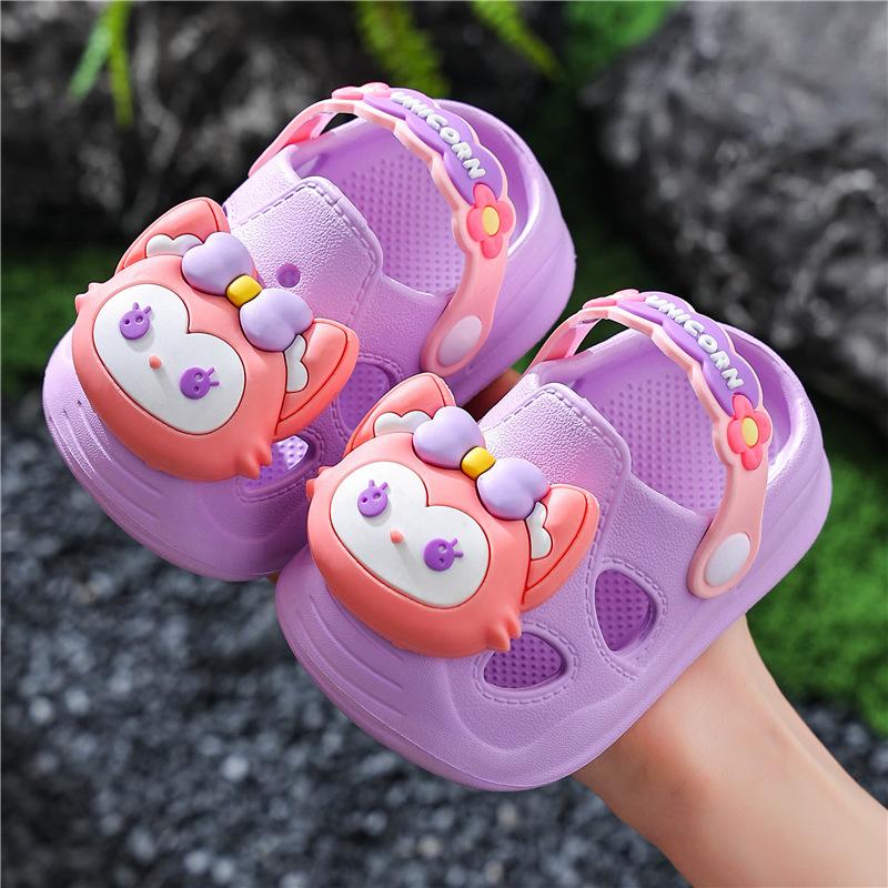 Cute Cartoon Clogs For Girls Summer Non Slip Soft Sole Closed Toe Sandals Baby Bath Slippers Kids Lightweight Beach Shoes