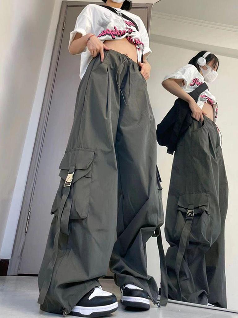 Southeast Asia Exclusive: Women's American Street Style Cargo Pants with Large Pockets and Ribbons