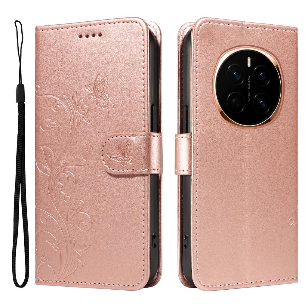 For Honor Magic7 5G PU Leather Cases Flower Pattern Wallet Stand Phone Cover with Strap