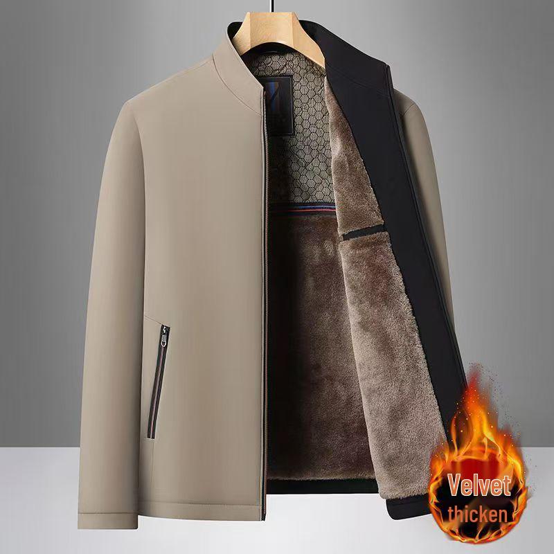 

Men s Fleece-Lined Graphene Jacket, Stand Collar, Thick & Warm, Casual High-End for Middle-Aged & Elderly 175cm [90-105 jin]