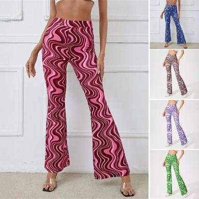 Women Yoga Pants High Waist Water Wave Striped Print Casual Trousers Running