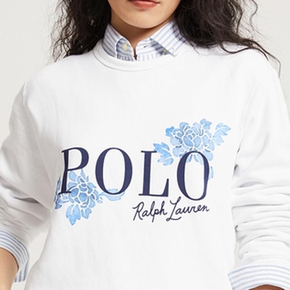 Polo Ralph Lauren Logo Floral Print Crew Neck Long Sleeve Casual Sweatshirt Women Sweatshirt White WMPOKNINFB20192-100