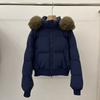Womens Short Winter Down Coat With Detachable Faux Fur Collar Slim Fit Warm Puffer Jacket Small Stature