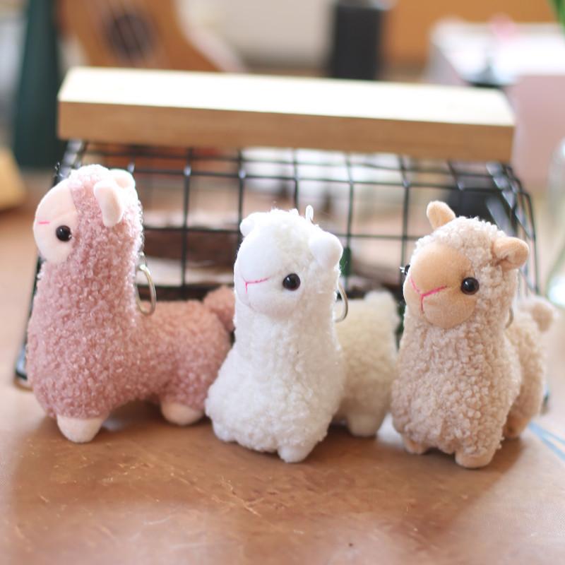 Adorable Soft Alpaca Plush Toy Keychain With Fluffy Short Plush In White Pink Brown