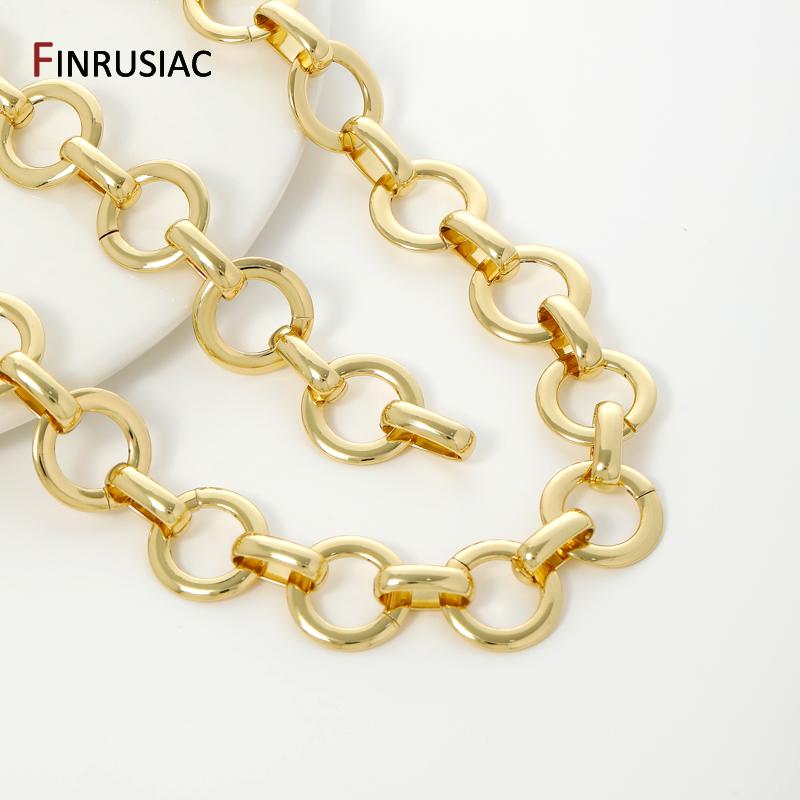 18K Gold Plated Brass Large Round Chain for Jewelry,14.5mm Rolo Cable Chain for DIY Handmade Necklace Bracelet Making Supplies
