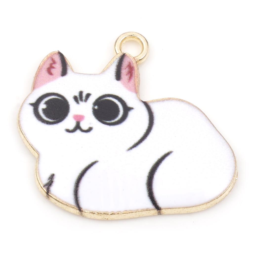 10 PCs Cartoon Enamel Cat Animal Charms Cute Gold Color Metal Pendants for DIY Necklace Bracelets Jewelry Making 23mm x 22mm