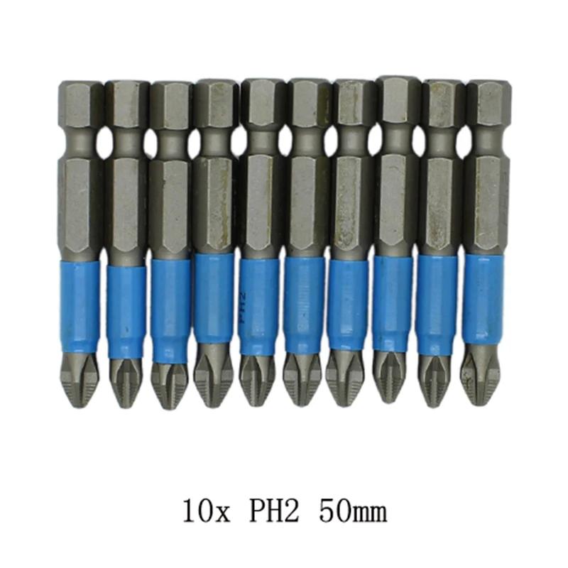 10pcs 50mm Non Slip Screwdriver Bit Magnetic Single Head PH1/PH2/PH3/PZ1/PZ2/PZ3 Professional Convenience And High Efficiency