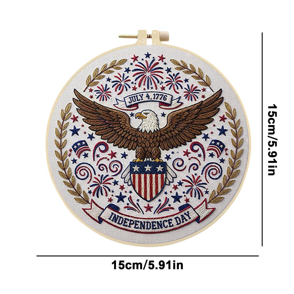 29x29cm DIY Cotton Embroidery Kit Handmade Pre-Printed Pattern Needlework Independence Day Hand Stitch Kit for Craft Lover Gift