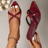 Fashion Cross-strap Patent Leather Slippers with Stiletto Heels for Summer New Style Pointed Open-toe Non-slip Wear-resistant High Heels