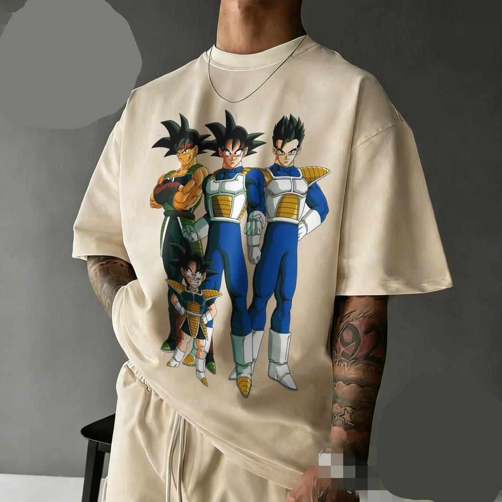 New Arrival Dragon Ball Oversized Retro Anime T-shirt | Saiyan Family Retro Graphic Print 100% Cotton Casual Tee for Family
