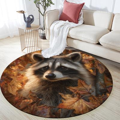 Raccoon Pattern Round rug,Carpet Rug for Living Room Bedroom  Playroom ,Non-slip Floor Mat,Holiday Gifts and Birthday Gifts.