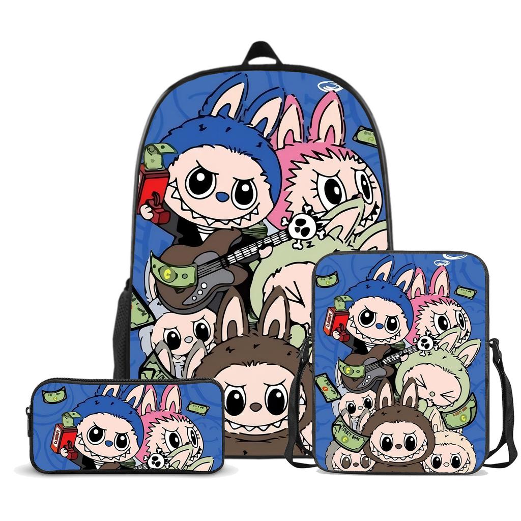 Schultasche Labubu Dreiteilig Großvolumig Grund- und Sekundarschüler Schultasche Herren- und Damen-Cartoon-Rucksack CLE