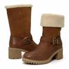 European and American large-size belt buckle short snow boots for women's autumn and winter new flanged velvet warm thick-heeled cotton boots