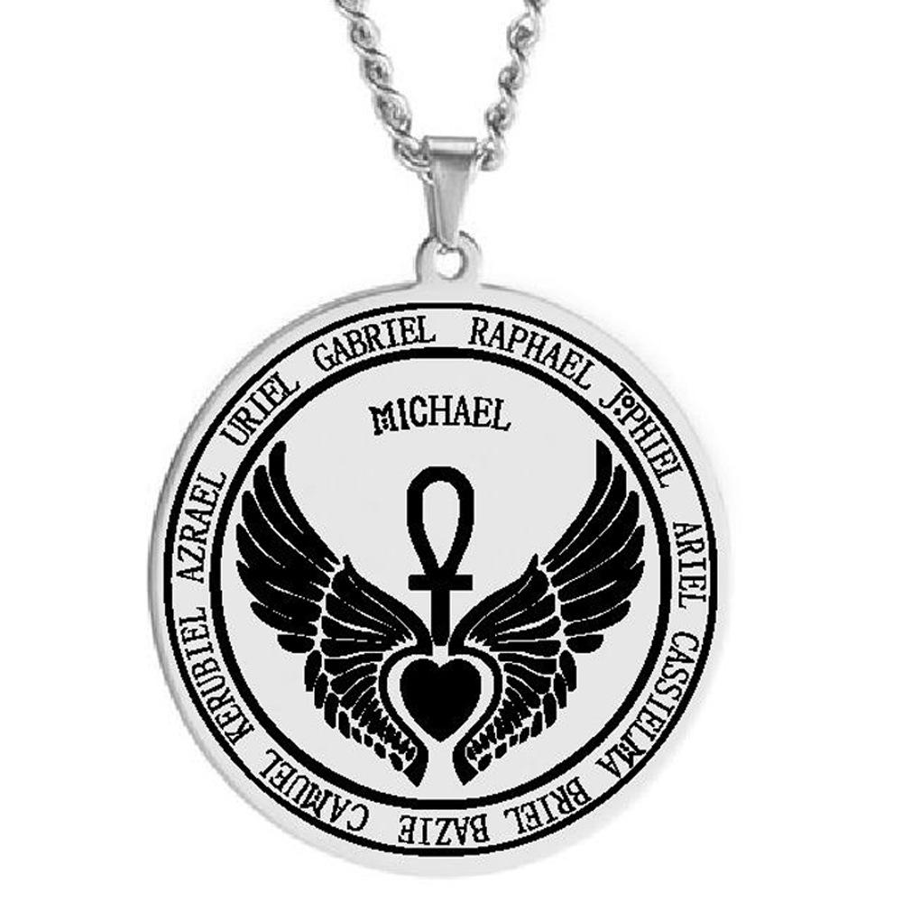 Archangel Day 12 Guardian Angel Medal Wings Ankh Life Power Magic Talisman Pendant Necklace