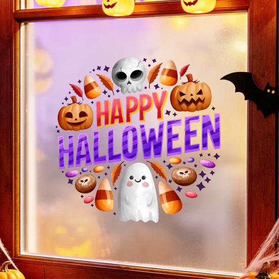 Waterproof PVC Party Decorations Halloween Window Clings, Cute Ghost Pumpkin Skull Happy Sticker, Reusable DIY Layout Double Sided Static Glass Decals