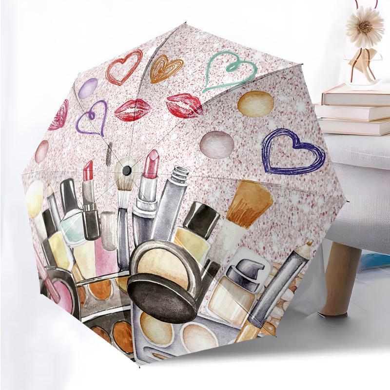 Makeup Girl Series Folding Umbrella Fashion Auto-Open 8 Iron Ribs Plastic Handle Foldable Sunshade Perfect Christmas Gifts