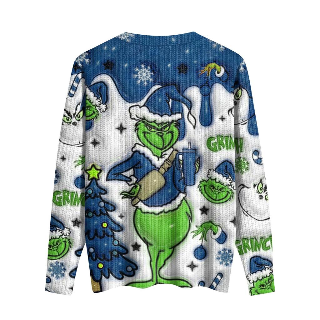 Women's Cute Sweatshirt Knitted Fashion Casual V-neck Long-sleeved  Cozy Print Top