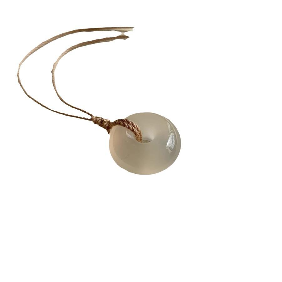 Genuine natural white chalcedony peace pendant, round and transparent, auspicious jade pendant, gift for women