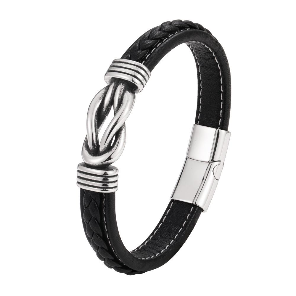 Herren Geflochtenes Lederarmband mit Magnetverschluss aus Edelstahl – Europäisches & Amerikanisches Modeaccessoire