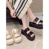 High Platform Slippers Women Summer 2025 New Increase Leather Sandals Casual Muffin Flip-flops 8CM Heels Beach Shoes
