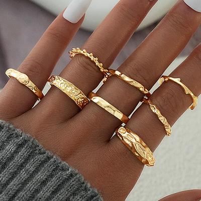 8-piece Set of Fashionable and Minimalist Alloy Rings with Lava Patterns, Folds, and Irregular Retro Designs