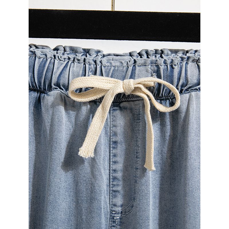 Fashion Spring and Summer Plus Size Women's Clothing Elastic High Waist Slimming Covering Span Denim Tencel Elastic Loose Pants Pants M-5XL