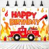 Cartoon Firefighter Firetruck Theme Backdrop Red Flame Fireman Boy Birthday Decorations Party Supplies Photography Background