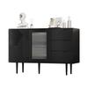 Sideboard with 3 Drawers and 2 Doors, Chest of Drawers with Glass Door and Metal Feet, Buffet for Dining Room, Living Room or Hallway, 120x38 X79.5 Cm, Black