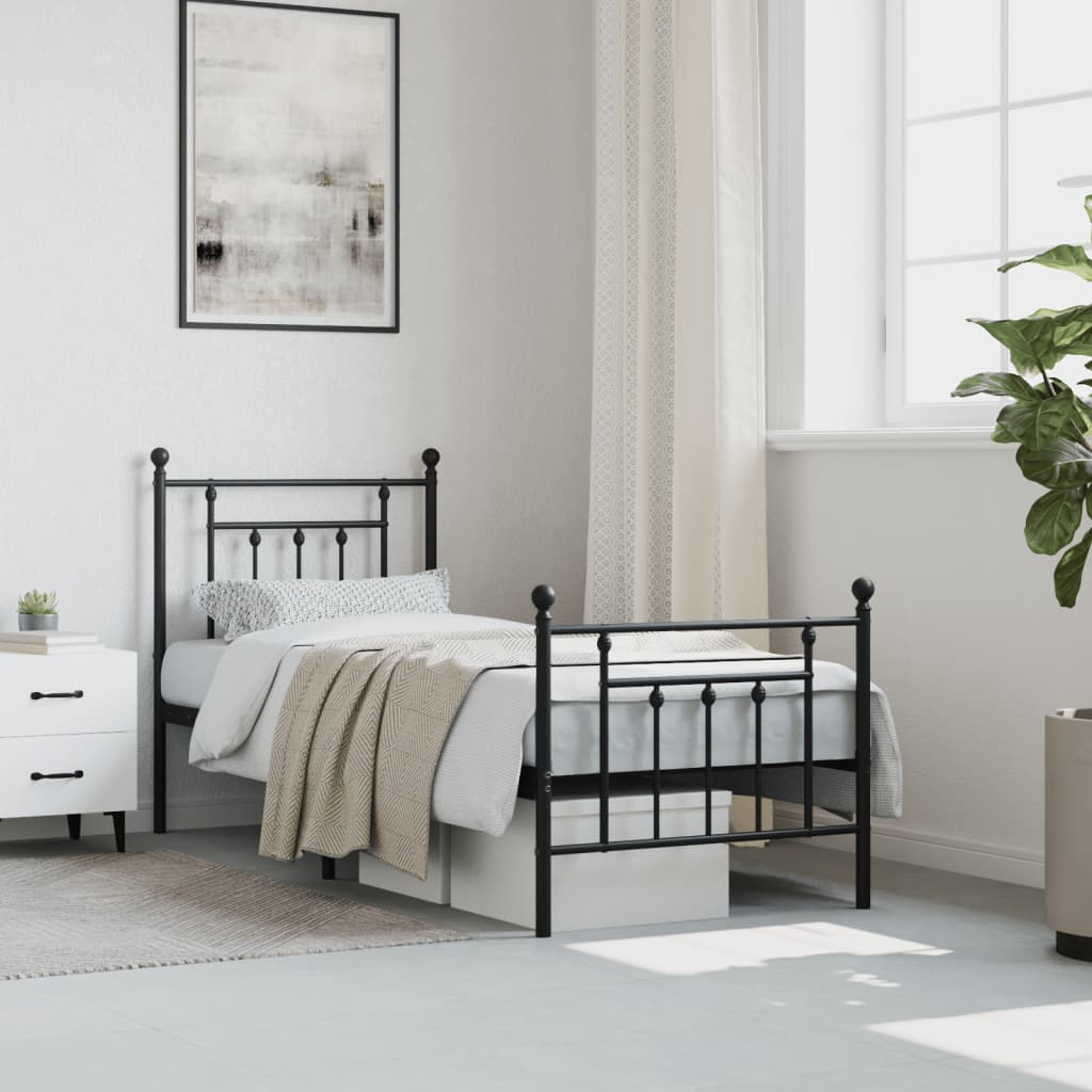 Metal Bed Frame with Headboard and Footboard Black 75 x 190 cm