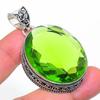 Lab Created Peridot Vintage Pendant 2.3" Silver Tone Oval Cut Gemstone Jewelry
