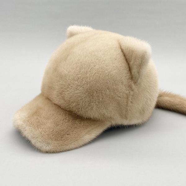 Mink Fur Hats for Women Winter Warm Solid Genuine Luxury Fur Cap High Quality Female Fur Hat with Tail Cute Girls Cat Hats