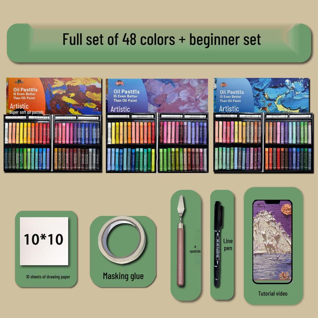 48-Color Super Soft Oil Pastels Set with Scraper - Child's Painting Kit