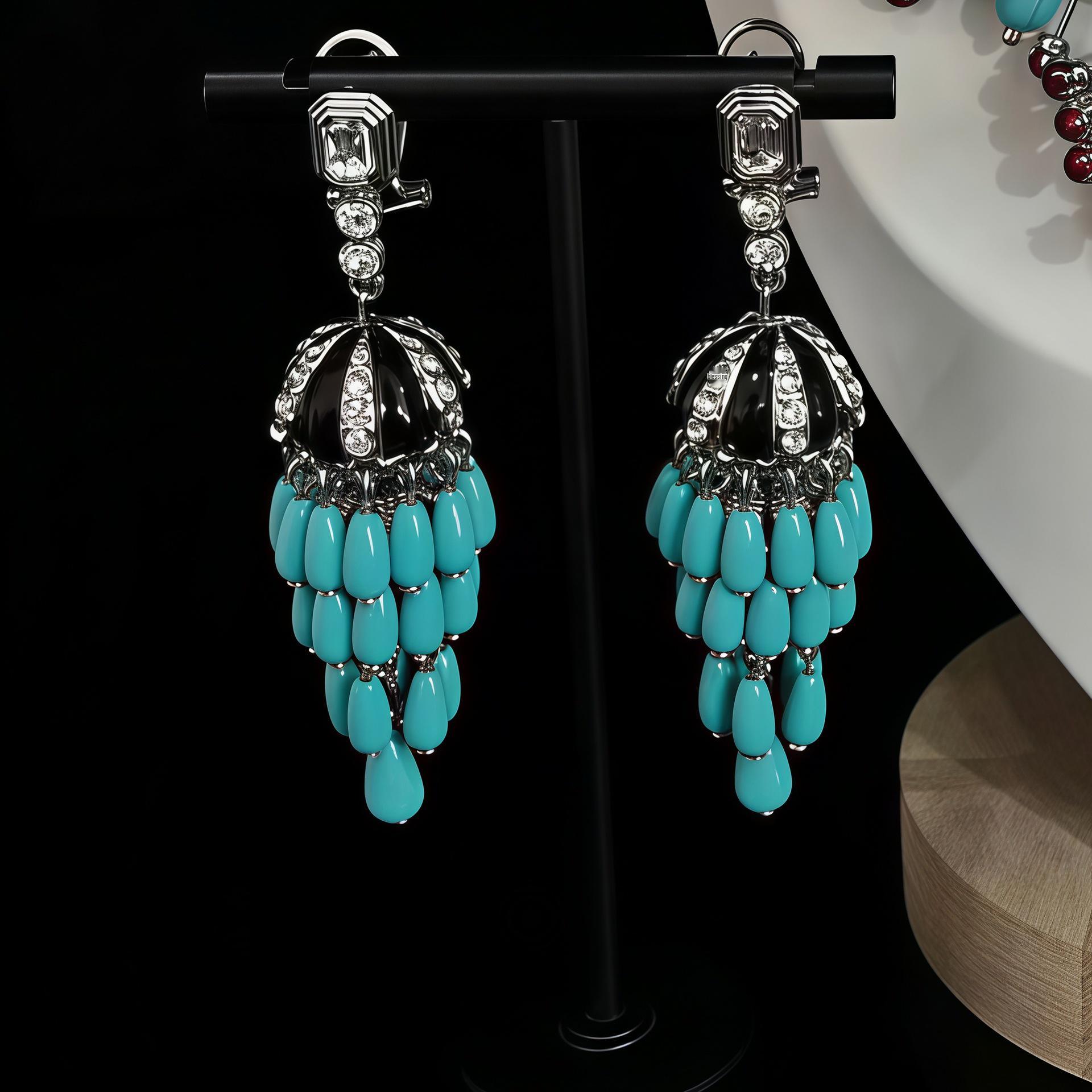 Pre-Owned Turquoise Bohemian Flower Necklace  Earring Set