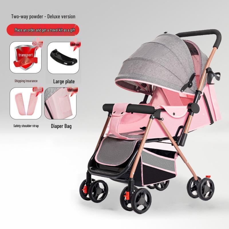 Lightweight Foldable Stroller: Sit or Lie Position, Four-Wheel Design, One-Key Fold for Kids and Babies.