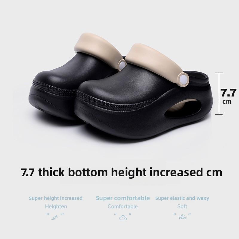 

7,7 см толстая подошва увеличивающая рост обувь отверстия для женщин, нескользящие толстые тапочки из ЭВА для ношения на открытом воздухе, дышащие летом 39-40 чёрный
