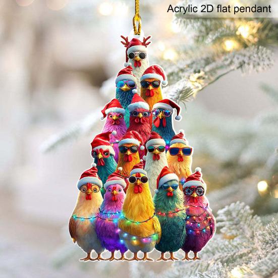 Christmas Tree Ornament Stacking Chicken/Coffee/Tennis Ball Christmas Ornament 2D Acrylic Hanging Decoration for Holiday Home Decor