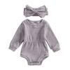 Citgeett Autumn Infant Baby Girls Bodysuit Solid Color Knit Long Sleeve Jumpsuits Fall Winter Clothes Headband