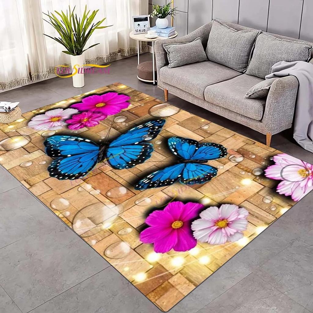 Koberec 3D Daisy Flowers Butterflies Velkoplošné koberce Barevný Butterfly Sunflower Koberec do obývacího pokoje Ložnice Herna Domácí dekorace
