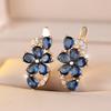 Exquisite Blue Green Purple Pink Zircon Flowers Drop Earrings for Women Gold Color Wedding Party Jewelry Gift