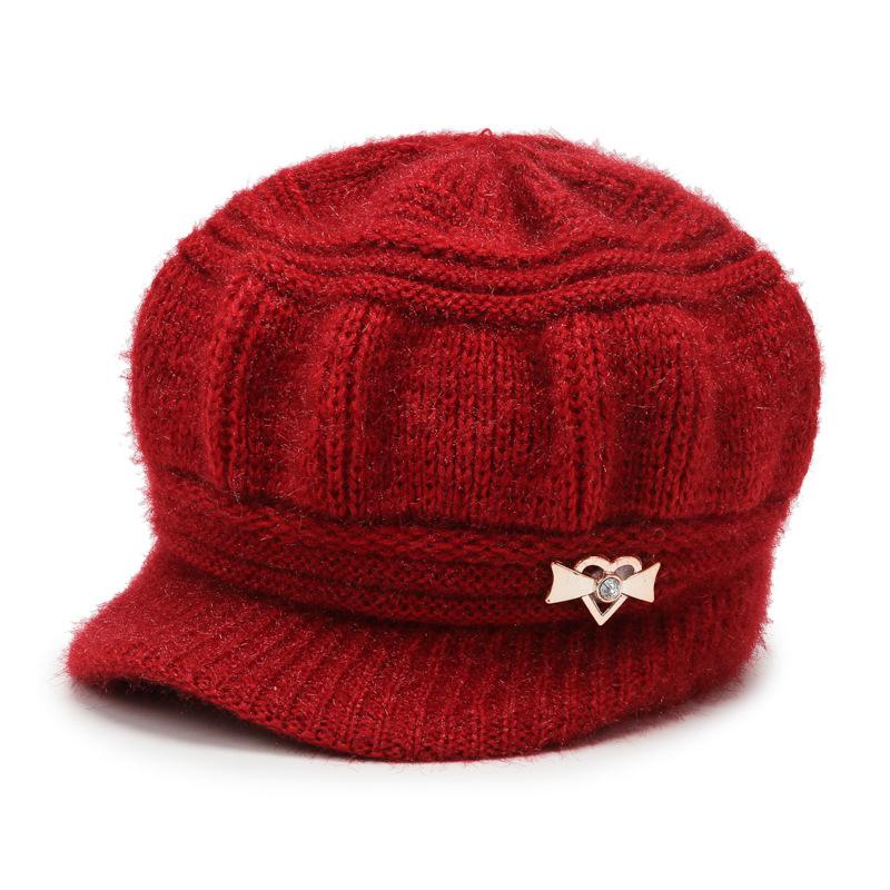 Winter Knitted Wool Hat for Women Korean Style Beetle Hat Plus Velvet Thickened Warm Windproof Hat for Elderly Hat