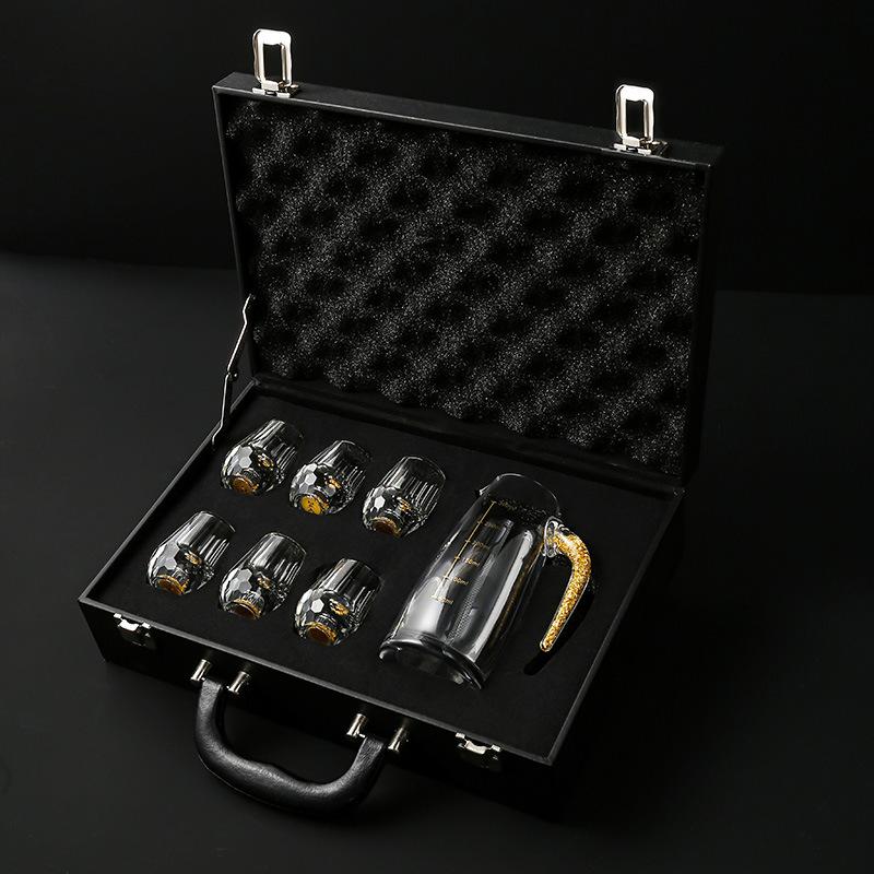 24K Gold Foil Baijiu Cup, High-End Crystal Small Mouth Cup, Spirit Cup, Wine Dispenser, Wine Cup Set, Home Gift