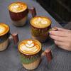 Coarse pottery coffee cup medieval cup wooden handle mug niche kiln change Japanese retro ceramic water cup afternoon tea cup