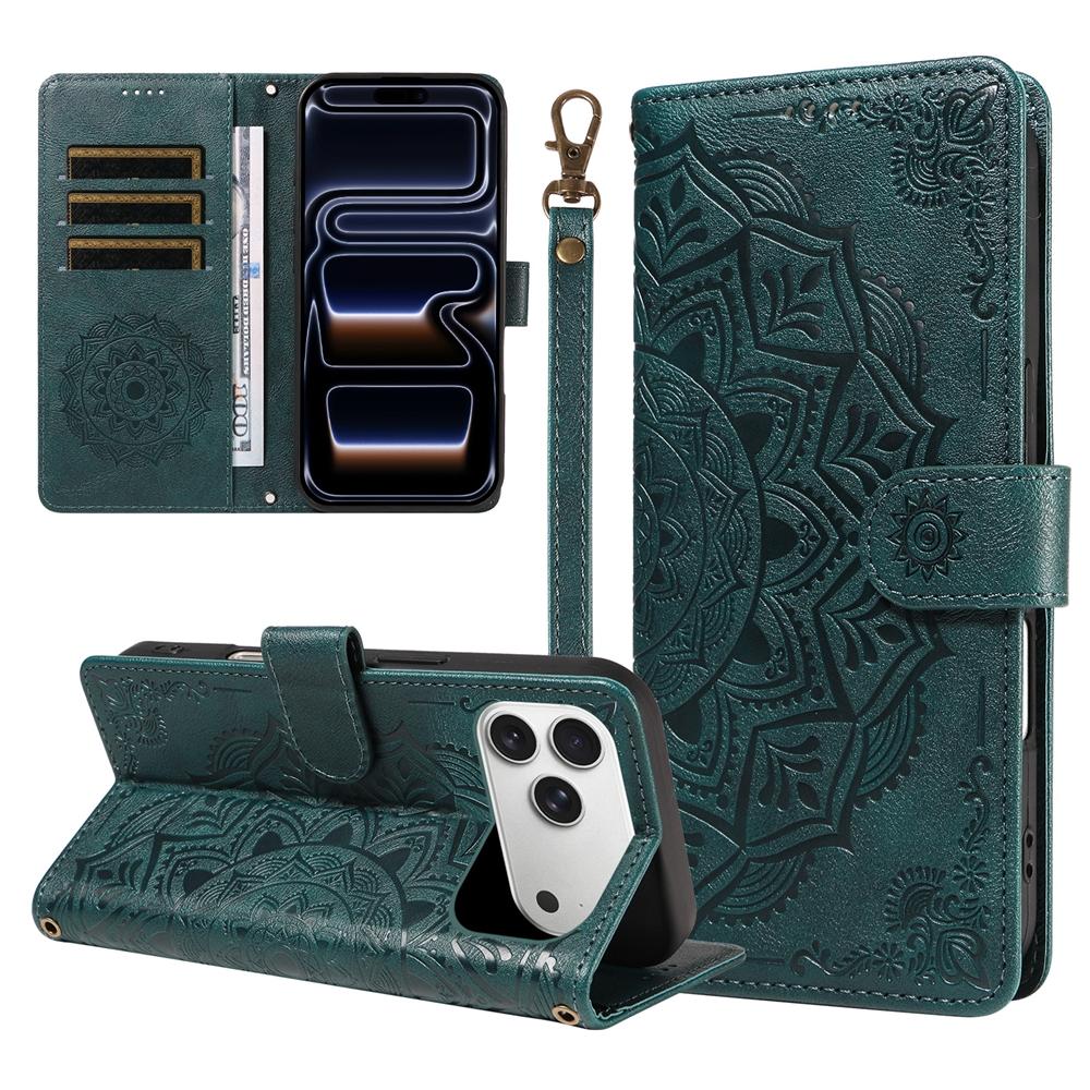 3D Embossed Mandala Flower Magnetic Leather Wallet Case For iPhone 17 Air 16 17e 16e 15 14 13 12 Mini 11 Pro Max Plus Flip Cover