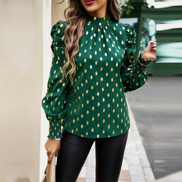 Women Loose Printed Blouses Long Sleeve Round Neck Commuting Autumn Winter