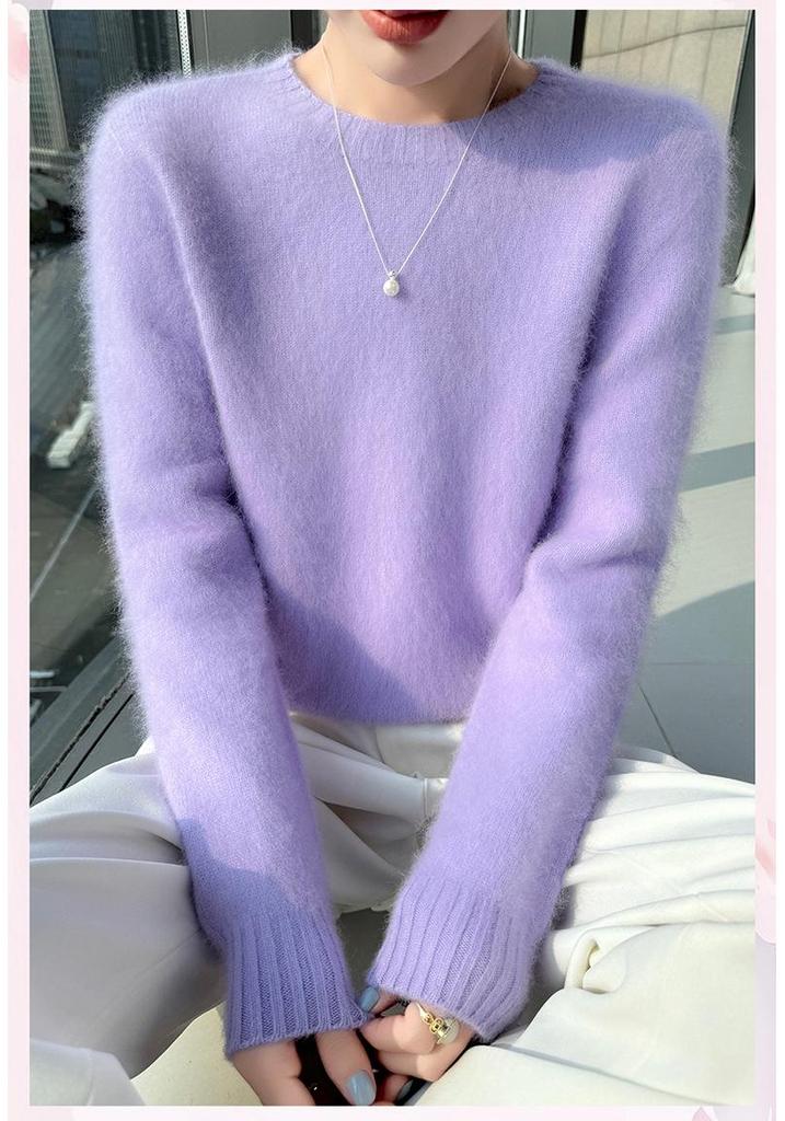 Lekasha Women's Slim Fit 100% Cashmere Round Neck Sweater - Solid Color, Long Sleeve.